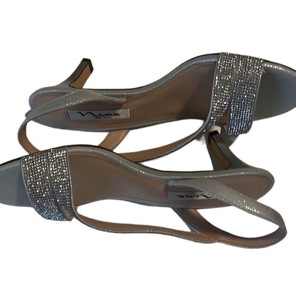 Nina Nieves True Silver Reflective Crystals Sling-back Sandals Size 7.5 NIB - Picture 5 of 11